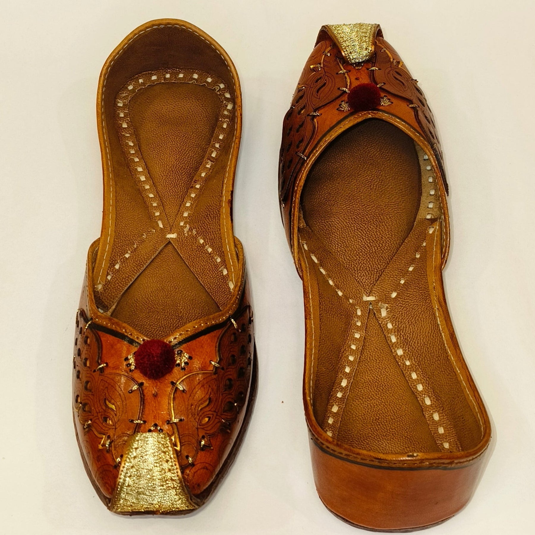 Punjabi Jutti two peacock Leather Pom Pom Work2519