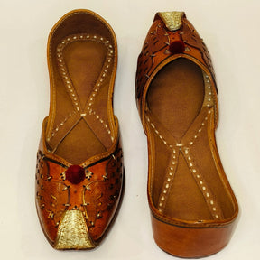 Punjabi Jutti two peacock Leather Pom Pom Work2519