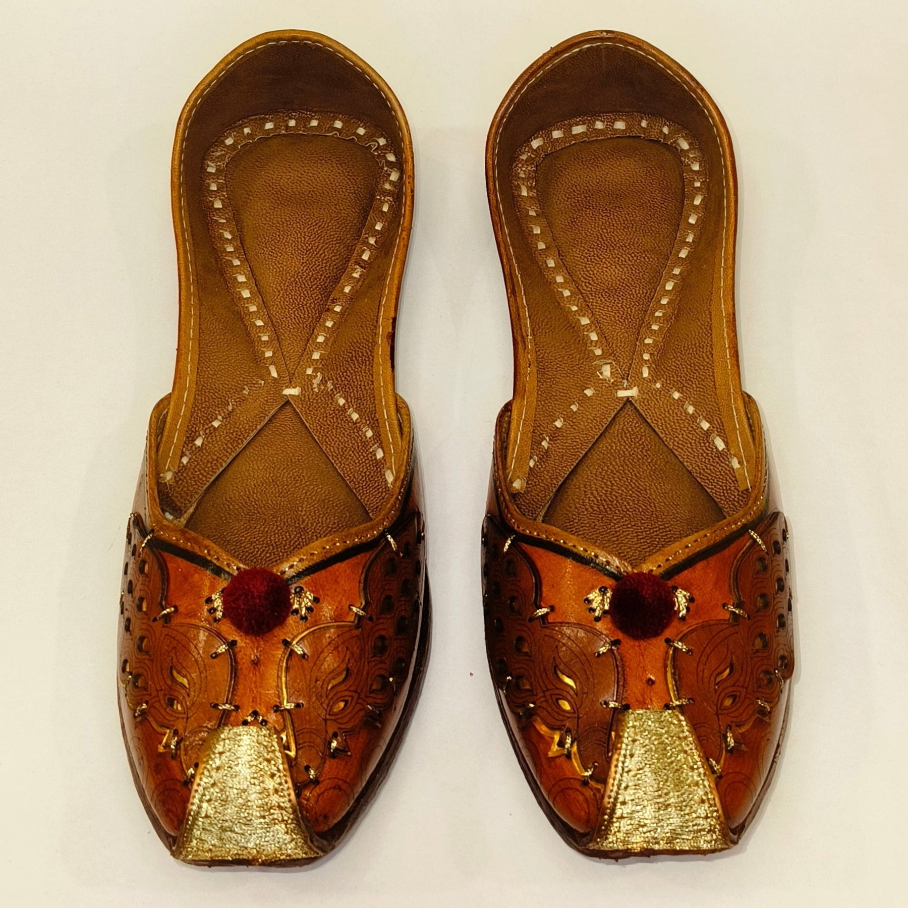 Punjabi Jutti two peacock Leather Pom Pom Work2519