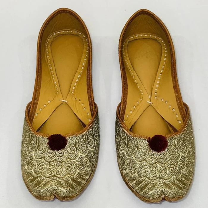 Punjabi Jutti Heavy Golden With Pomp Pomp Work20260325