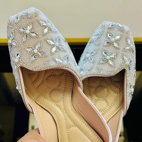 Punjabi Jutti flower pearl side cut mirror work  20260321
