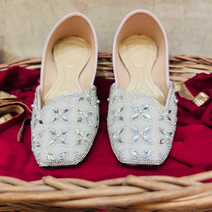 Punjabi Jutti flower pearl side cut mirror work  20260321